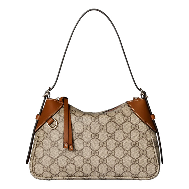 Gucci GG Emblem Supreme Canvas Leather Shoulder Bag Brown Beige sold at Queen Bee of Beverly Hills