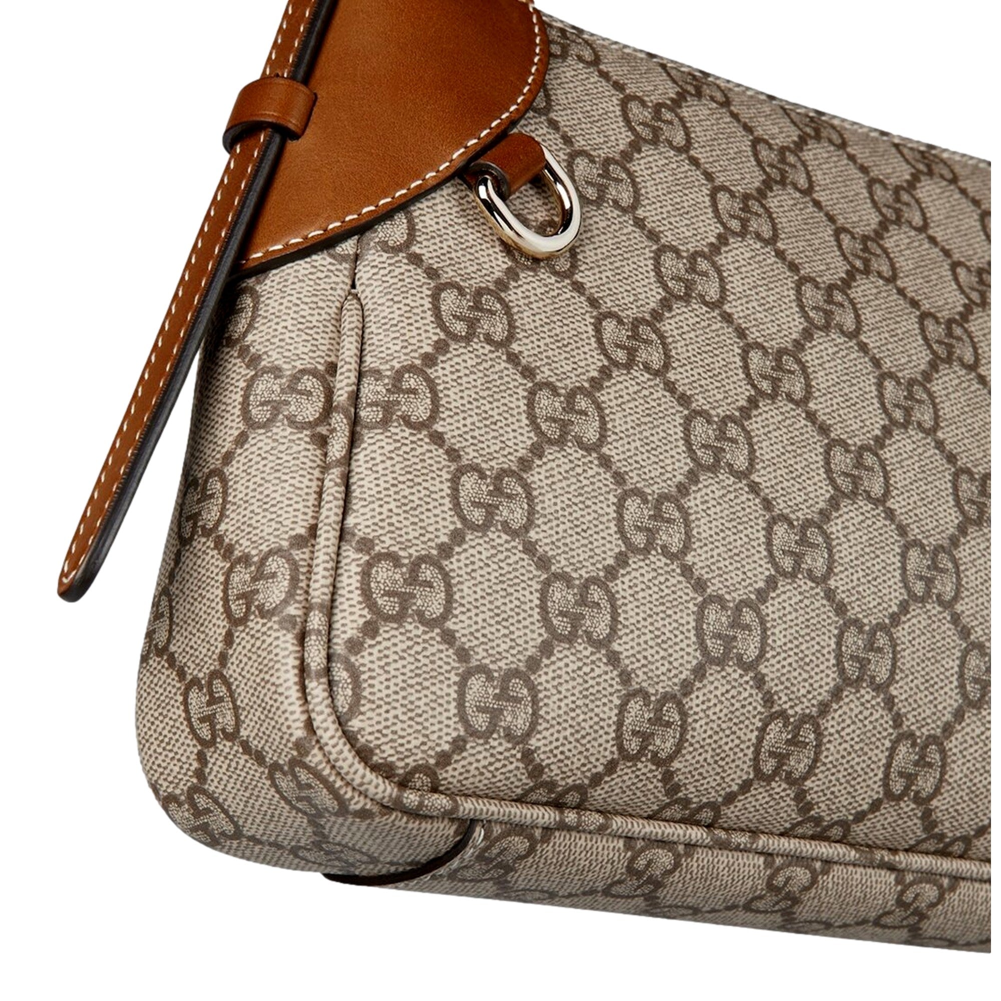 Gucci GG Emblem Supreme Canvas Leather Shoulder Bag Brown Beige sold at Queen Bee of Beverly Hills