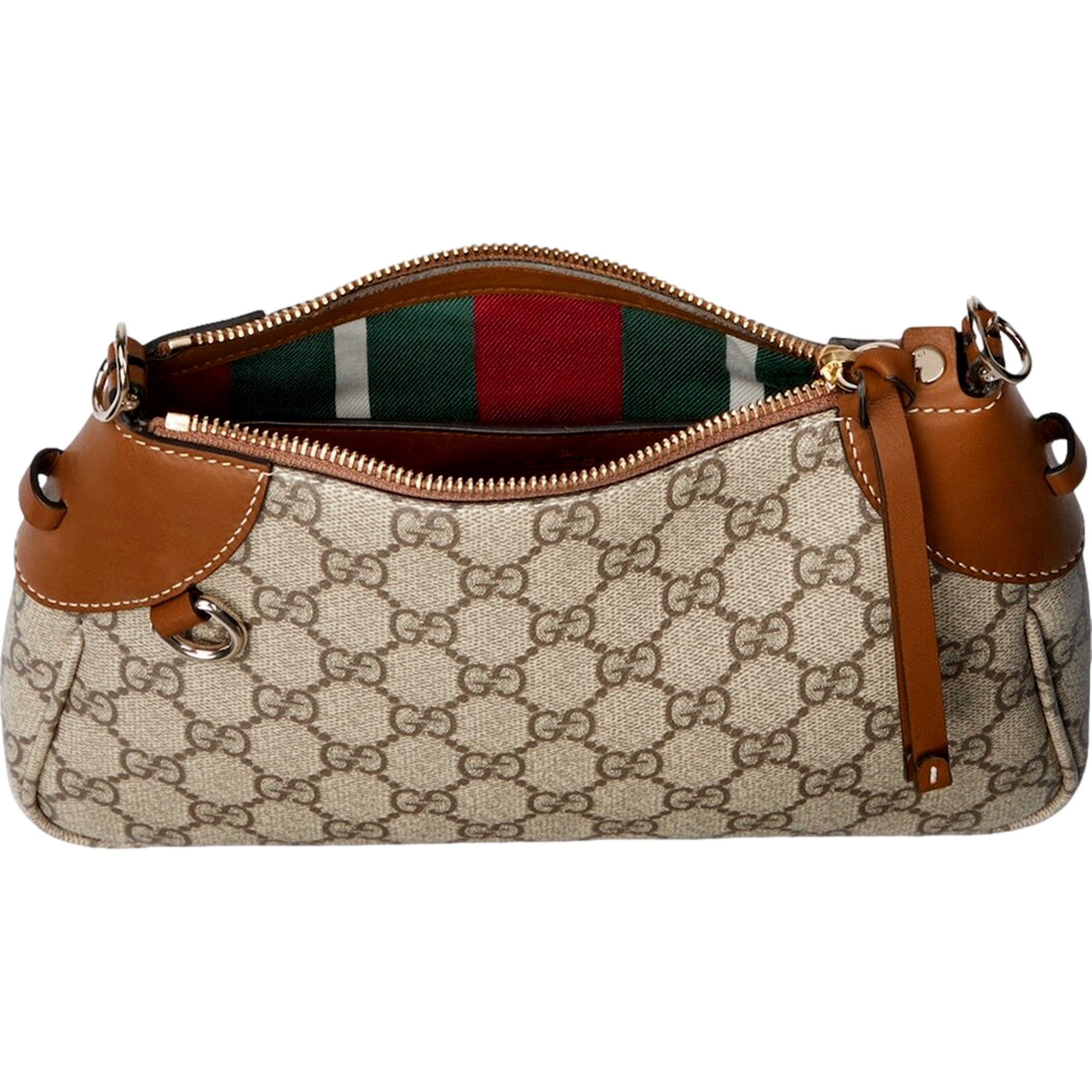 Gucci GG Emblem Supreme Canvas Leather Shoulder Bag Brown Beige sold at Queen Bee of Beverly Hills