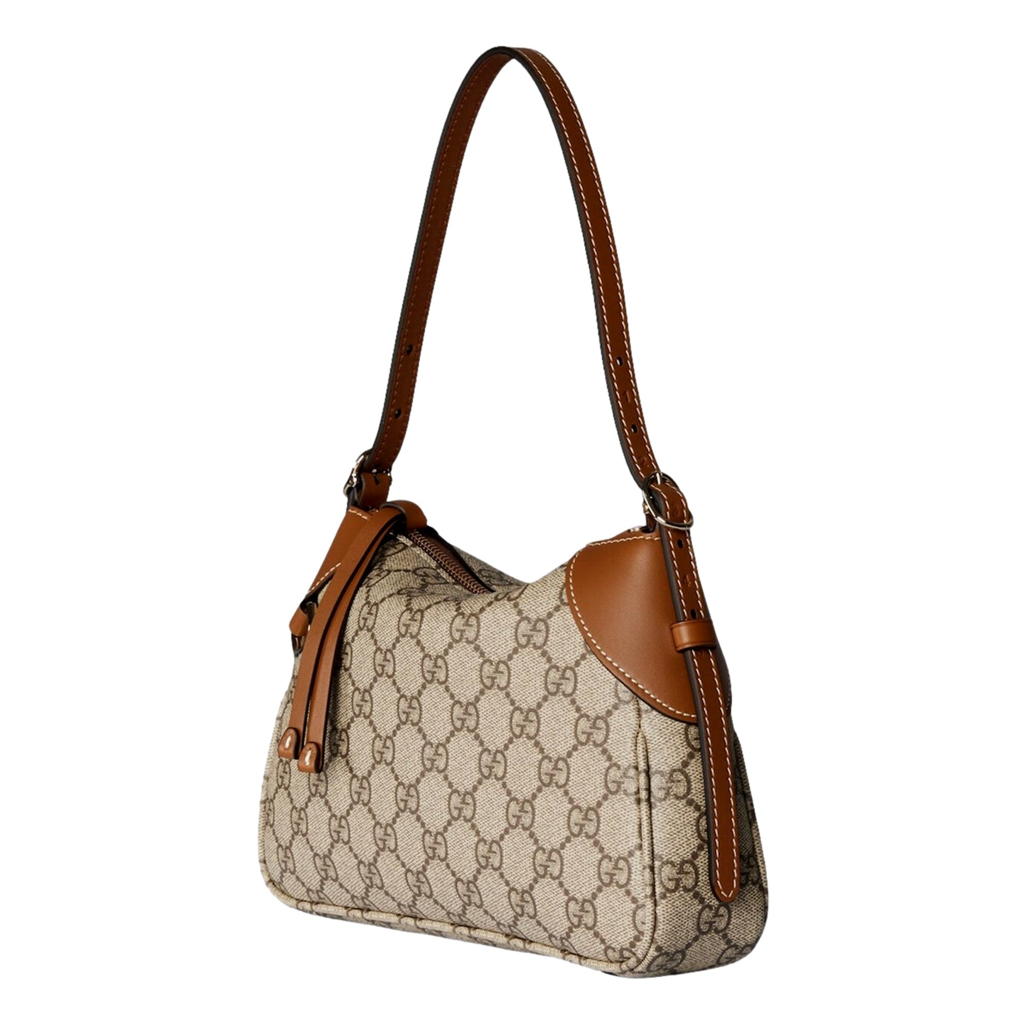 Gucci GG Emblem Supreme Canvas Leather Shoulder Bag Brown Beige sold at Queen Bee of Beverly Hills