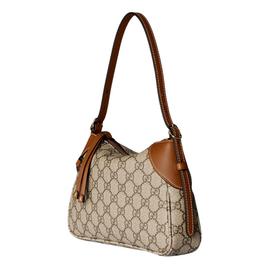 Gucci GG Emblem Supreme Canvas Leather Shoulder Bag Brown Beige sold at Queen Bee of Beverly Hills