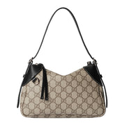 Gucci GG Emblem Surpeme Canvas Leather Shoulder Bag Black Beige available at Queen Bee of Beverly Hills