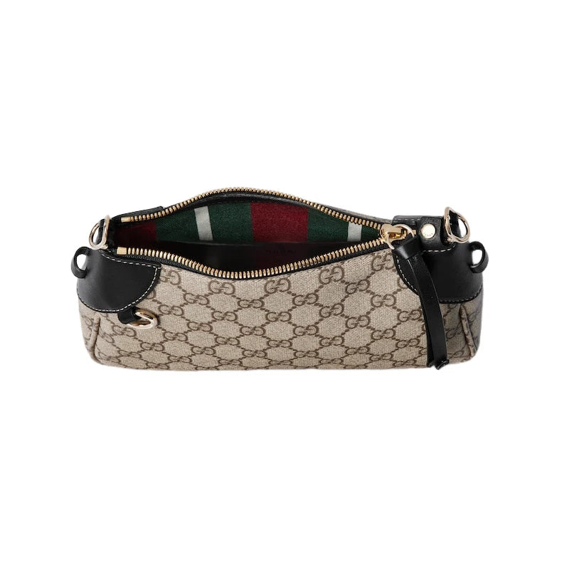 Gucci GG Emblem Surpeme Canvas Leather Shoulder Bag Black Beige available at Queen Bee of Beverly Hills