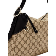 Gucci GG Emblem Surpeme Canvas Medium Leather Shoulder Bag Black Beige available at Queen Bee of Beverly Hills