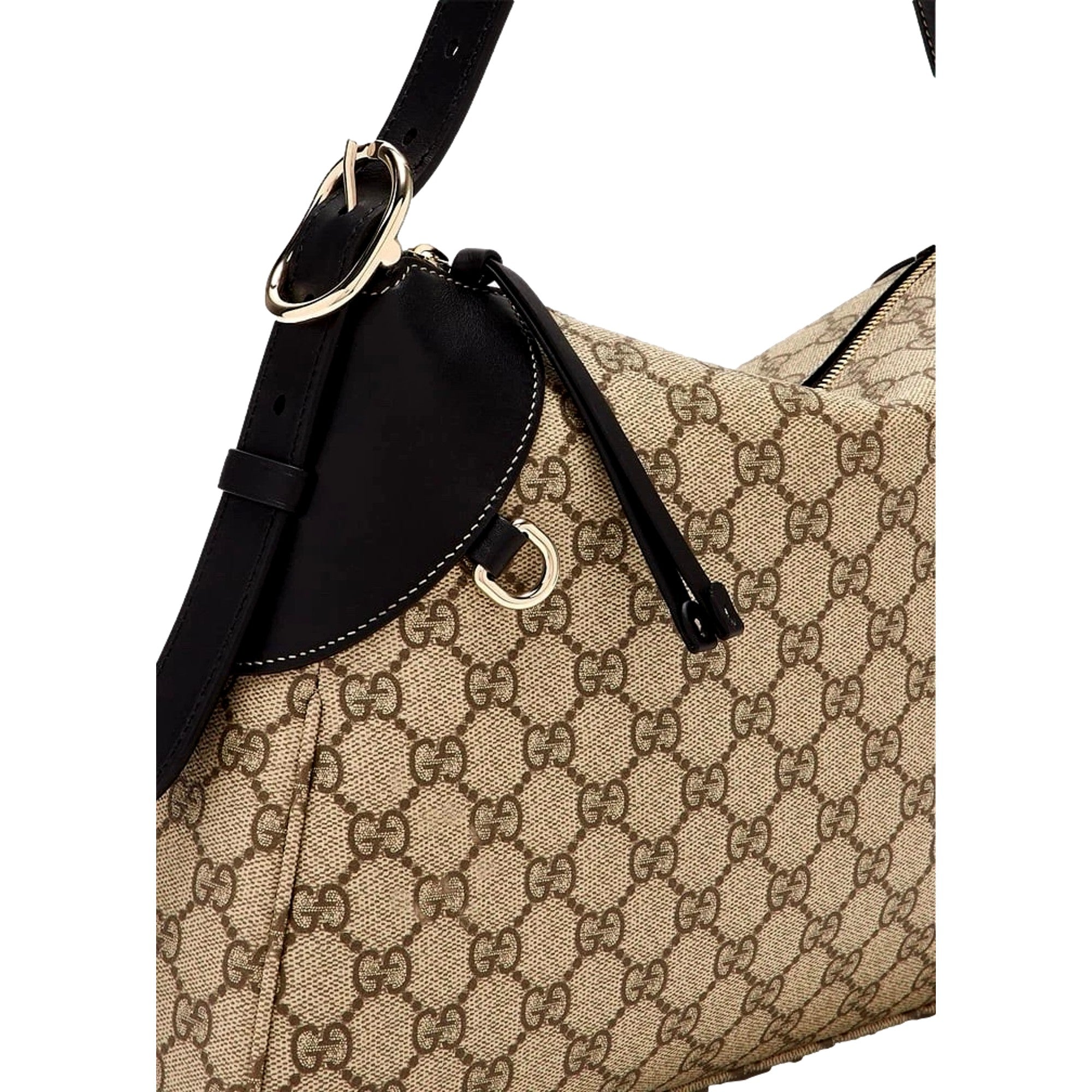 Gucci GG Emblem Surpeme Canvas Medium Leather Shoulder Bag Black Beige available at Queen Bee of Beverly Hills