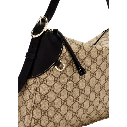 Gucci GG Emblem Surpeme Canvas Medium Leather Shoulder Bag Black Beige available at Queen Bee of Beverly Hills