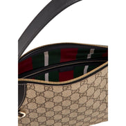 Gucci GG Emblem Surpeme Canvas Medium Leather Shoulder Bag Black Beige available at Queen Bee of Beverly Hills