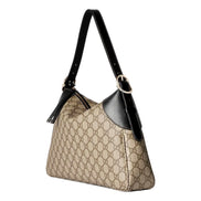 Gucci GG Emblem Surpeme Canvas Medium Leather Shoulder Bag Black Beige available at Queen Bee of Beverly Hills