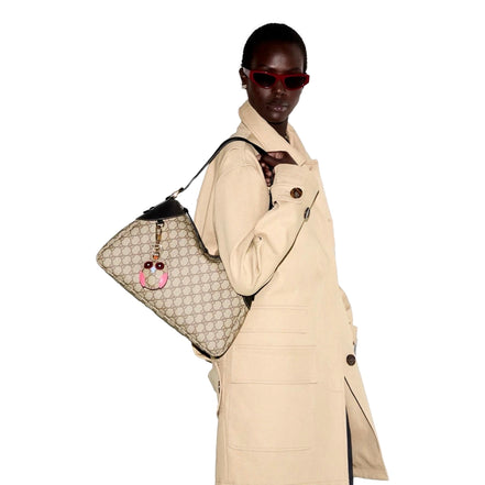 Gucci GG Emblem Surpeme Canvas Medium Leather Shoulder Bag Black Beige available at Queen Bee of Beverly Hills