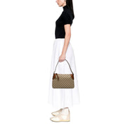 Gucci GG Emblem Surpeme Canvas Medium Leather Shoulder Bag Brown Beige available at Queen Bee of Beverly Hills