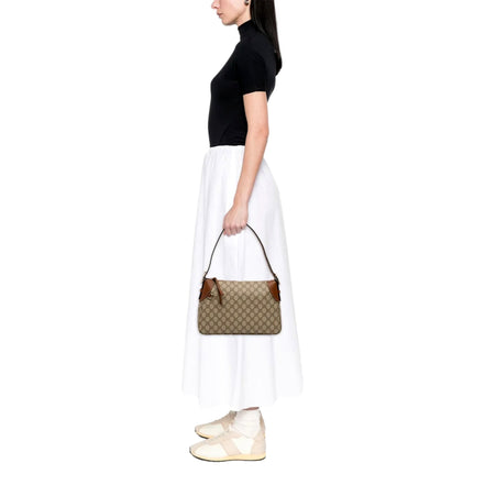 Gucci GG Emblem Surpeme Canvas Medium Leather Shoulder Bag Brown Beige available at Queen Bee of Beverly Hills