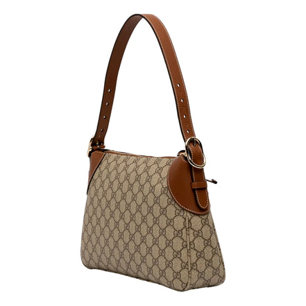 Gucci GG Emblem Surpeme Canvas Medium Leather Shoulder Bag Brown Beige available at Queen Bee of Beverly Hills