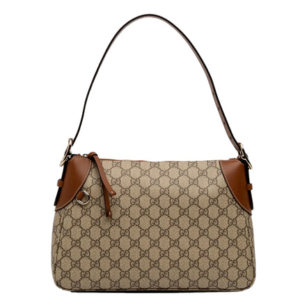 Gucci GG Emblem Surpeme Canvas Medium Leather Shoulder Bag Brown Beige available at Queen Bee of Beverly Hills