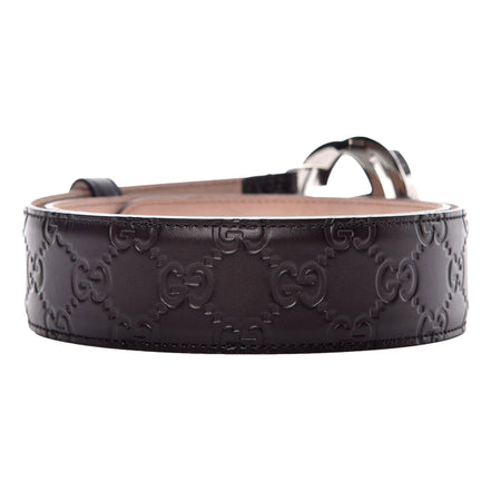 Gucci GG Guccissima Embossed Belt Interlocking G Dark Brown32 80/32 available at Queen Bee of Beverly Hills