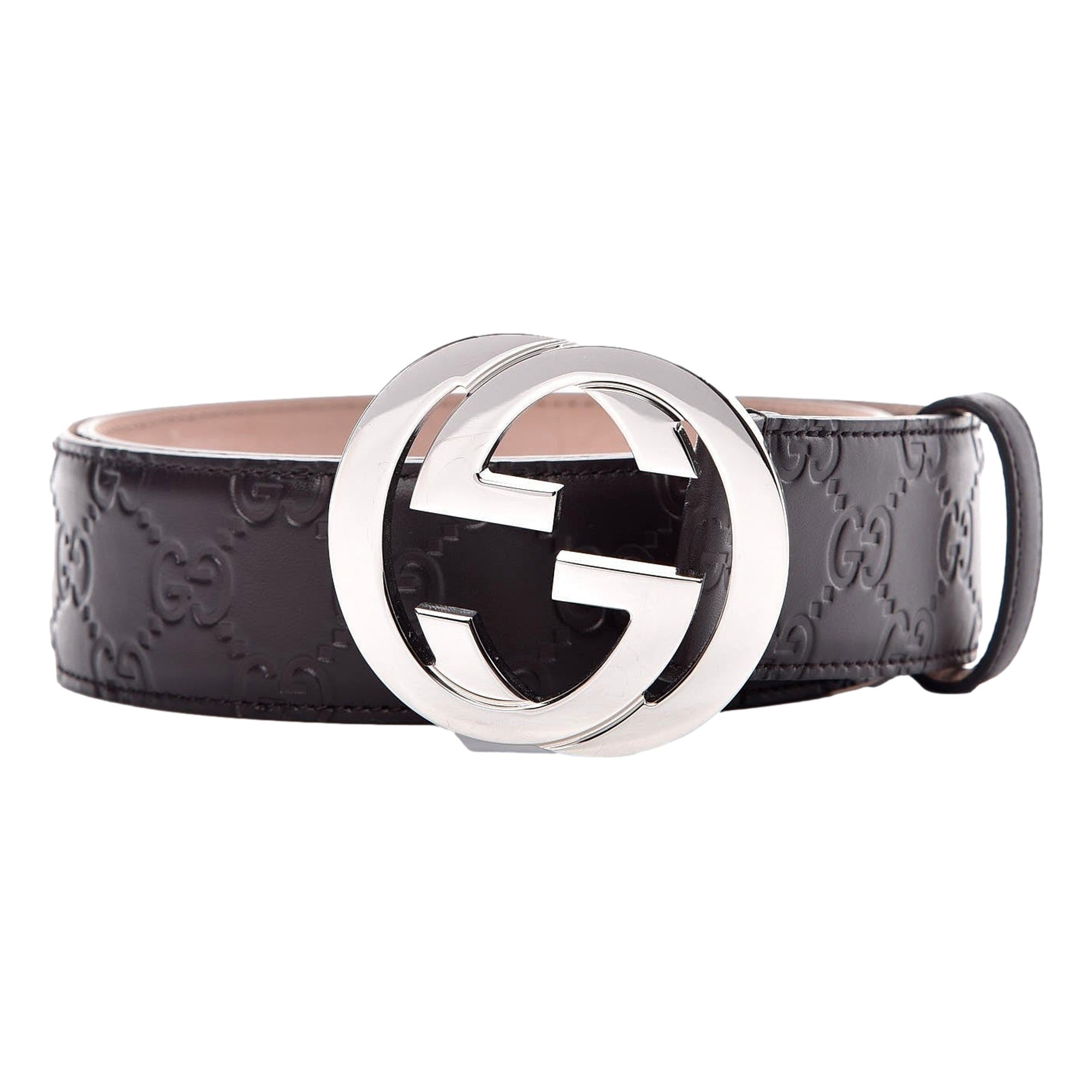 Gucci GG Guccissima Embossed Belt Interlocking G Dark Brown32 80/32 available at Queen Bee of Beverly Hills