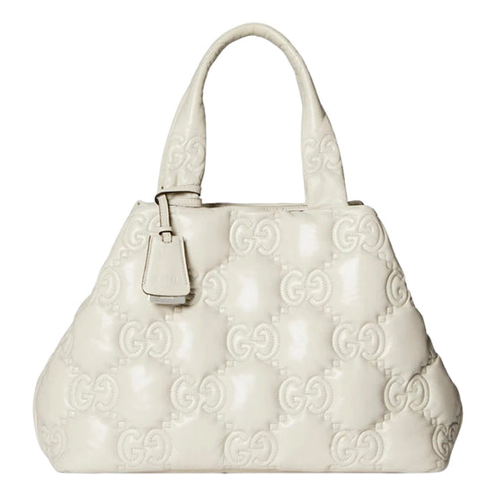 Gucci GG Guccissima Matelassé Leather Cream White Tote Bag available at Queen Bee of Beverly Hills