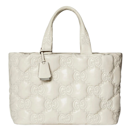 Gucci GG Guccissima Matelassé Leather Cream White Tote Bag available at Queen Bee of Beverly Hills