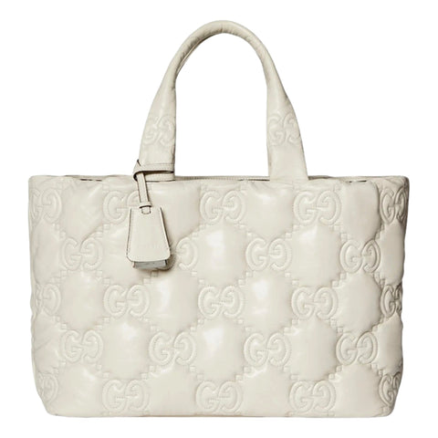 Gucci GG Guccissima Matelassé Leather Cream White Tote Bag available at Queen Bee of Beverly Hills