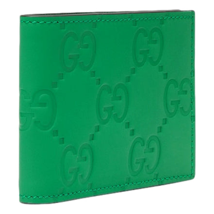 Gucci GG Leather Green Rubber Effect Bifold Wallet available at Queen Bee of Beverly Hills