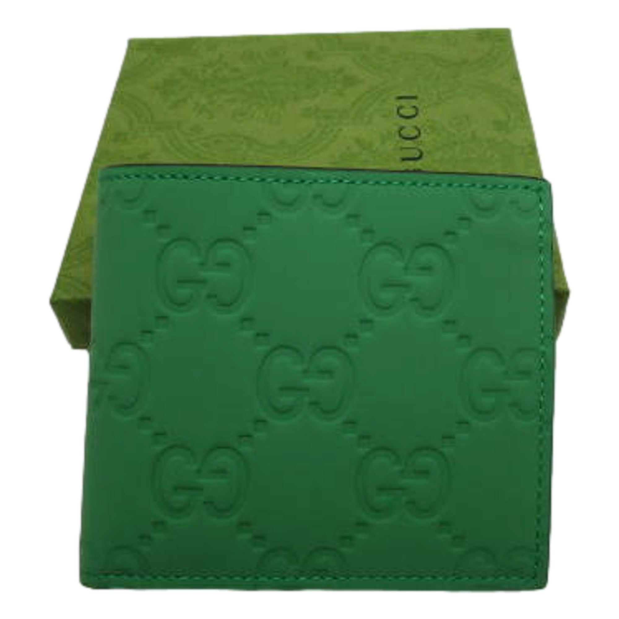 Gucci GG Leather Green Rubber Effect Bifold Wallet available at Queen Bee of Beverly Hills