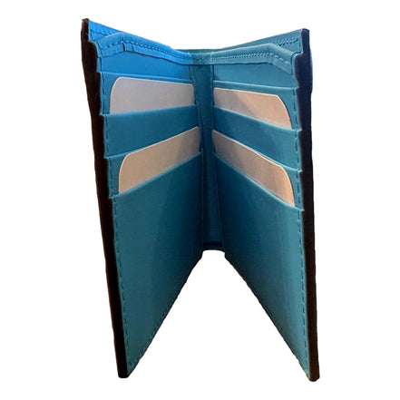 Gucci GG Leather Neon Blue Rubber Effect Bifold Wallet available at Queen Bee of Beverly Hills