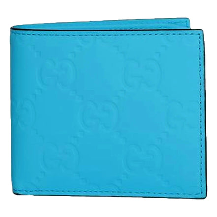 Gucci GG Leather Neon Blue Rubber Effect Bifold Wallet available at Queen Bee of Beverly Hills