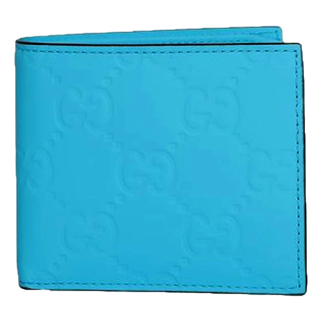 Gucci GG Leather Neon Blue Rubber Effect Bifold Wallet available at Queen Bee of Beverly Hills