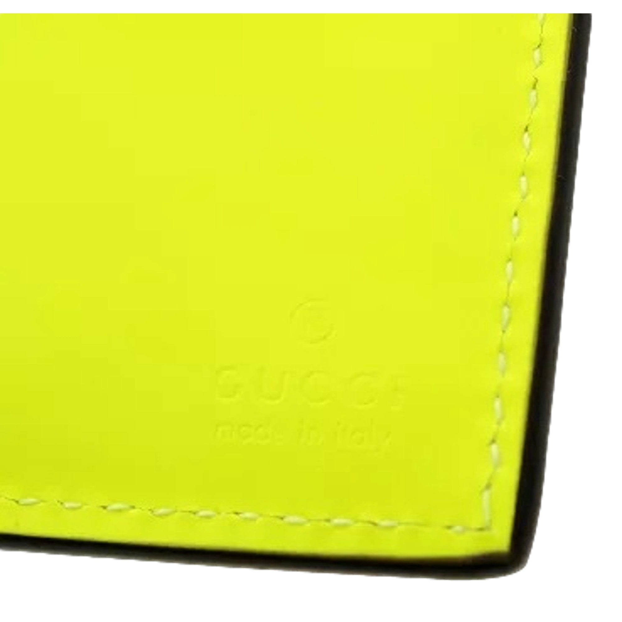 Gucci GG Leather Neon Yellow Rubber Effect Bifold Wallet available at Queen Bee of Beverly Hills