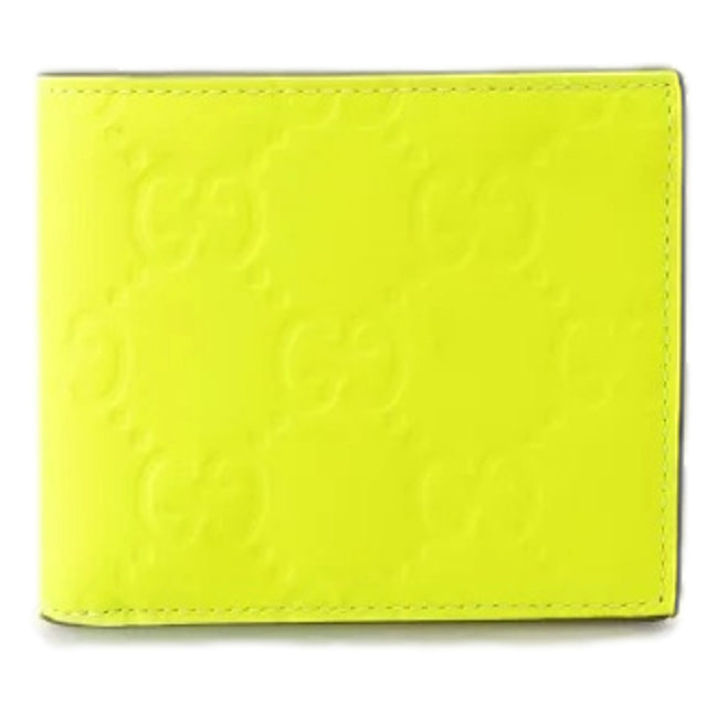 Gucci GG Leather Neon Yellow Rubber Effect Bifold Wallet available at Queen Bee of Beverly Hills