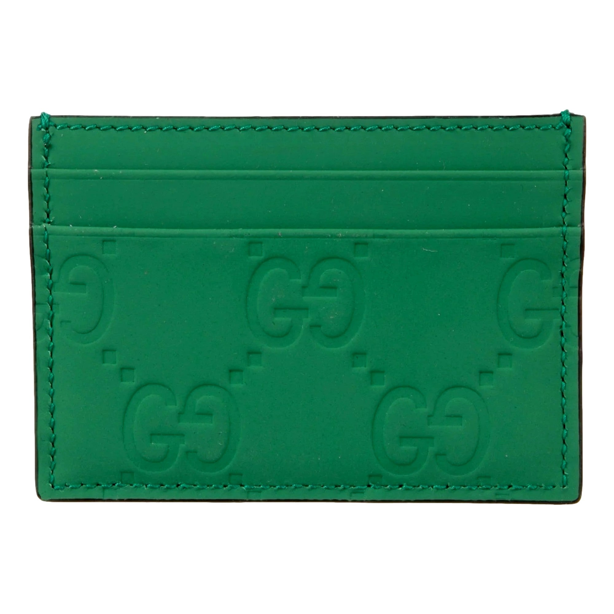 Gucci GG Leather Rubber Effect Green Card Holder Wallet available at Queen Bee of Beverly Hills