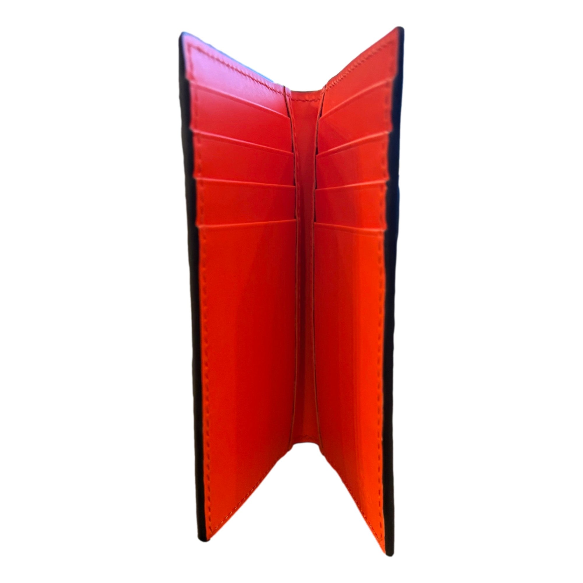 Gucci GG Leather Rubber Effect Neon Orange Folding Wallet Card Holder available at Queen Bee of Beverly Hills