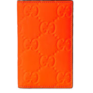 Gucci GG Leather Rubber Effect Neon Orange Folding Wallet Card Holder available at Queen Bee of Beverly Hills