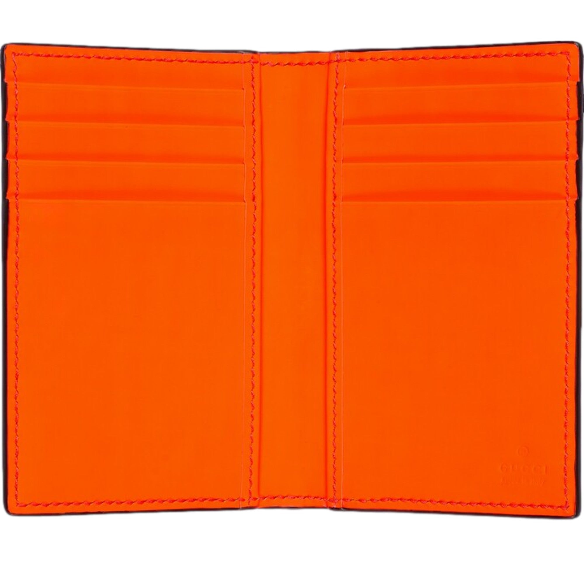 Gucci GG Leather Rubber Effect Neon Orange Folding Wallet Card Holder available at Queen Bee of Beverly Hills