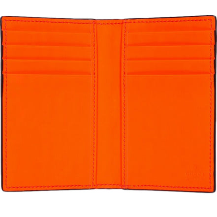 Gucci GG Leather Rubber Effect Neon Orange Folding Wallet Card Holder available at Queen Bee of Beverly Hills