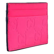 Gucci GG Leather Rubber Effect Neon Pink Card Holder Wallet available at Queen Bee of Beverly Hills