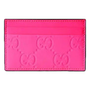 Gucci GG Leather Rubber Effect Neon Pink Card Holder Wallet available at Queen Bee of Beverly Hills