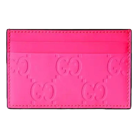 Gucci GG Leather Rubber Effect Neon Pink Card Holder Wallet available at Queen Bee of Beverly Hills