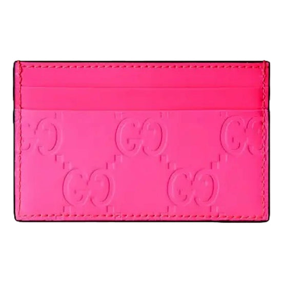 Gucci GG Leather Rubber Effect Neon Pink Card Holder Wallet available at Queen Bee of Beverly Hills