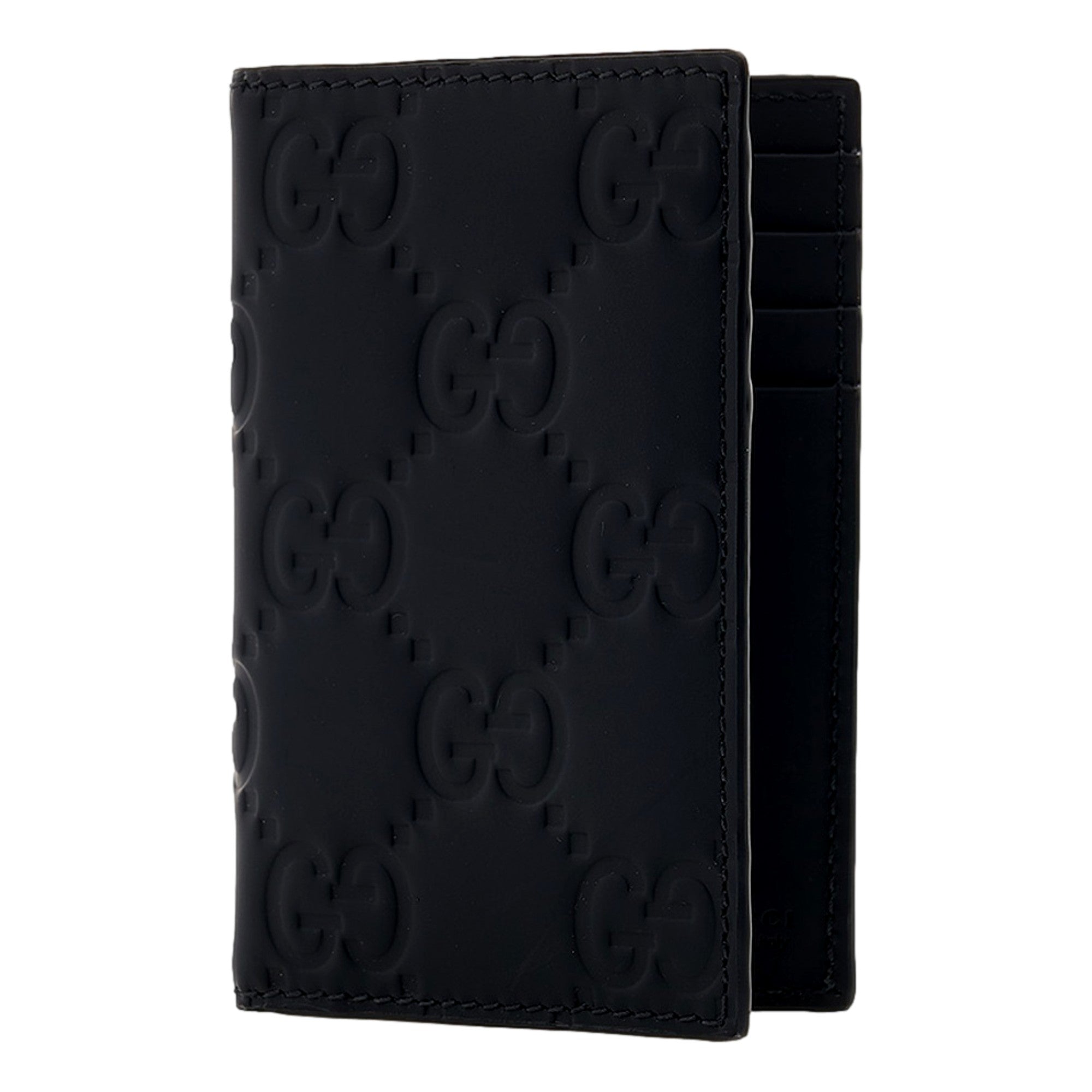 Gucci GG Rubber Effect Long Card Case Black Leather Wallet