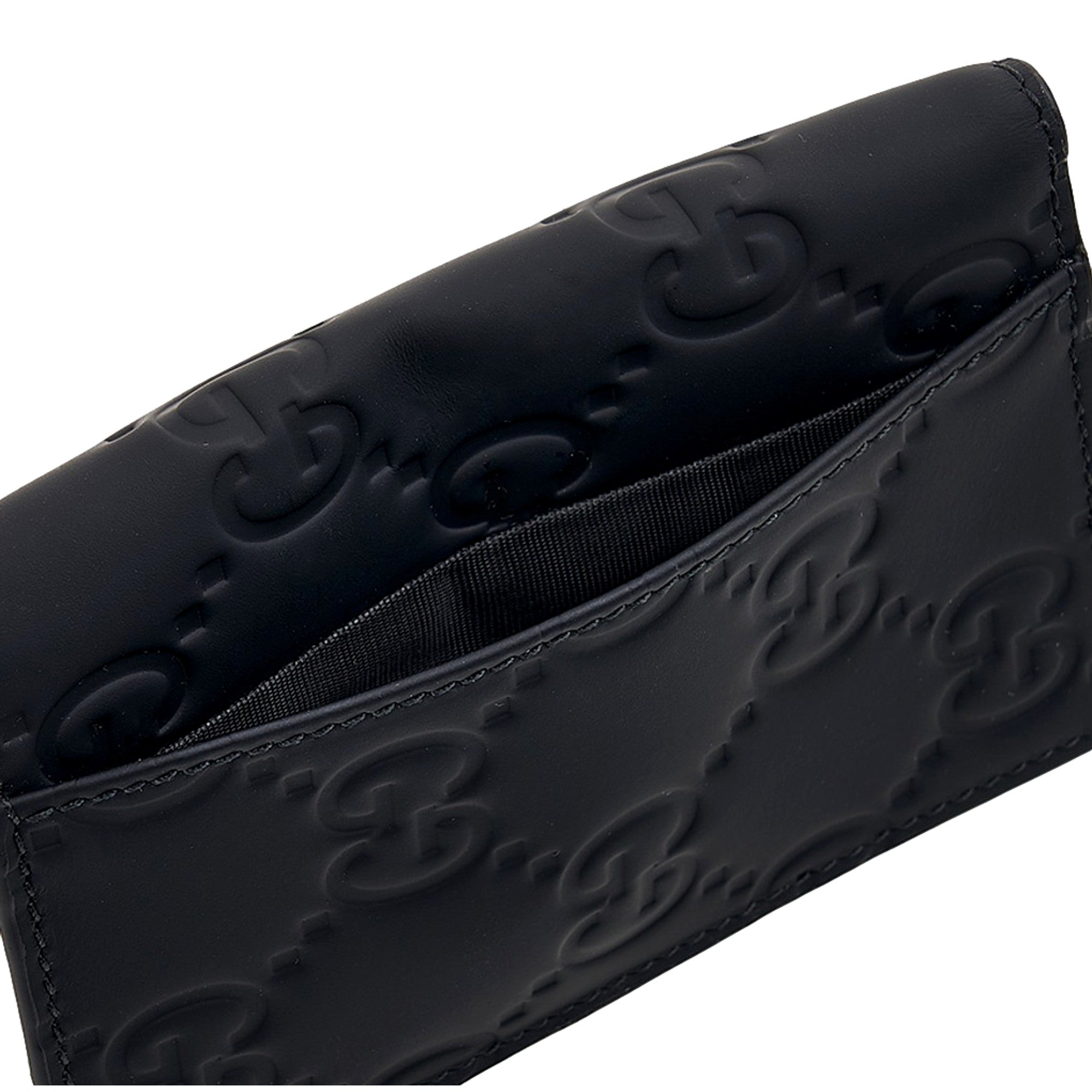 Gucci GG Rubber Effect Long Card Case Black Leather Wallet