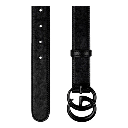 Gucci GG Marmont Monochrome Black Leather Belt 120 - available at Queen Bee of Beverly Hills. 
