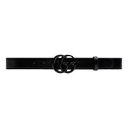 Gucci GG Marmont Monochrome Black Leather Belt 120 - available at Queen Bee of Beverly Hills. 