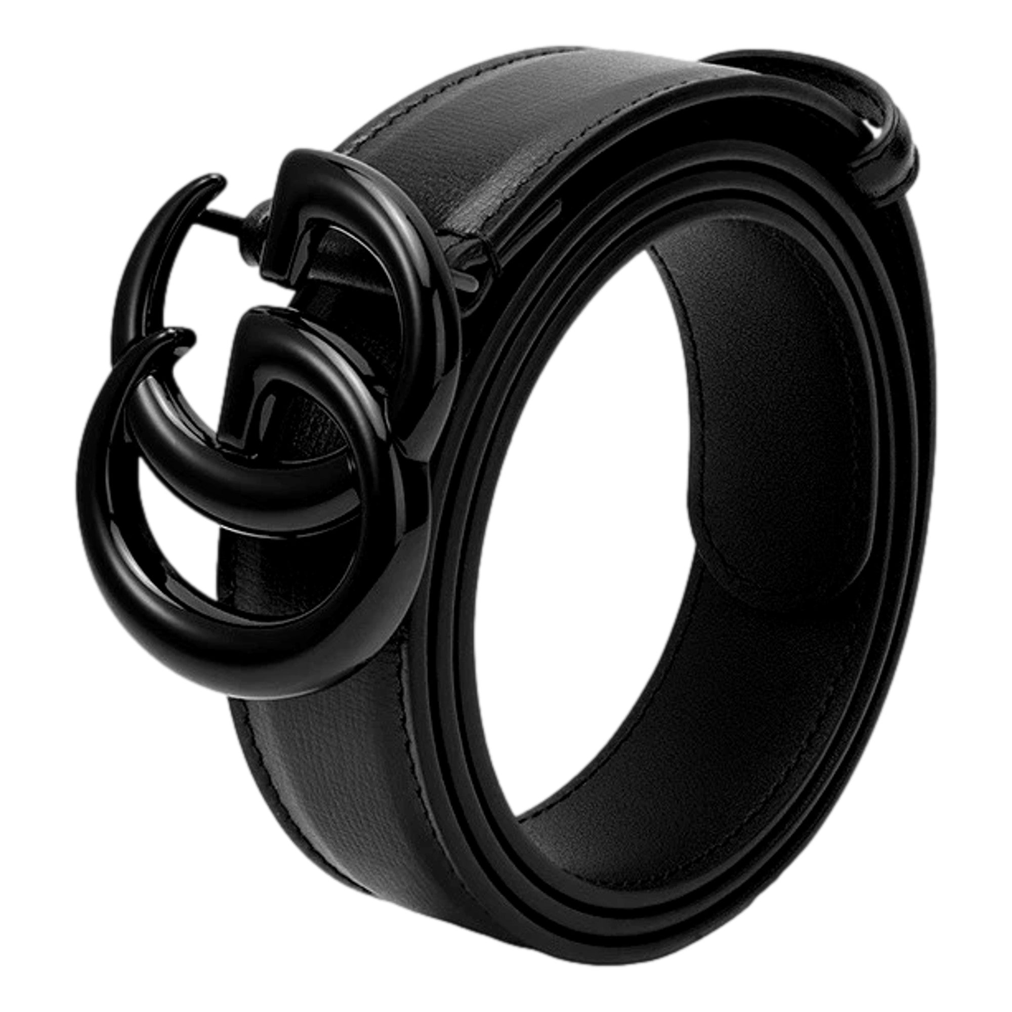 Gucci GG Marmont Monochrome Black Leather Belt 120 - available at Queen Bee of Beverly Hills. 