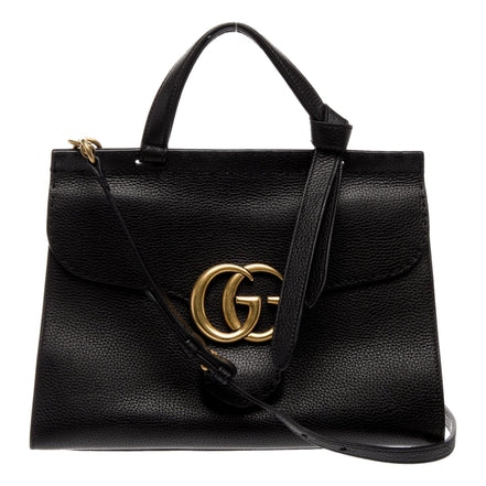 Gucci GG Marmont Black Calfskin Top Handle Satchel Handbag available at Queen Bee of Beverly Hills