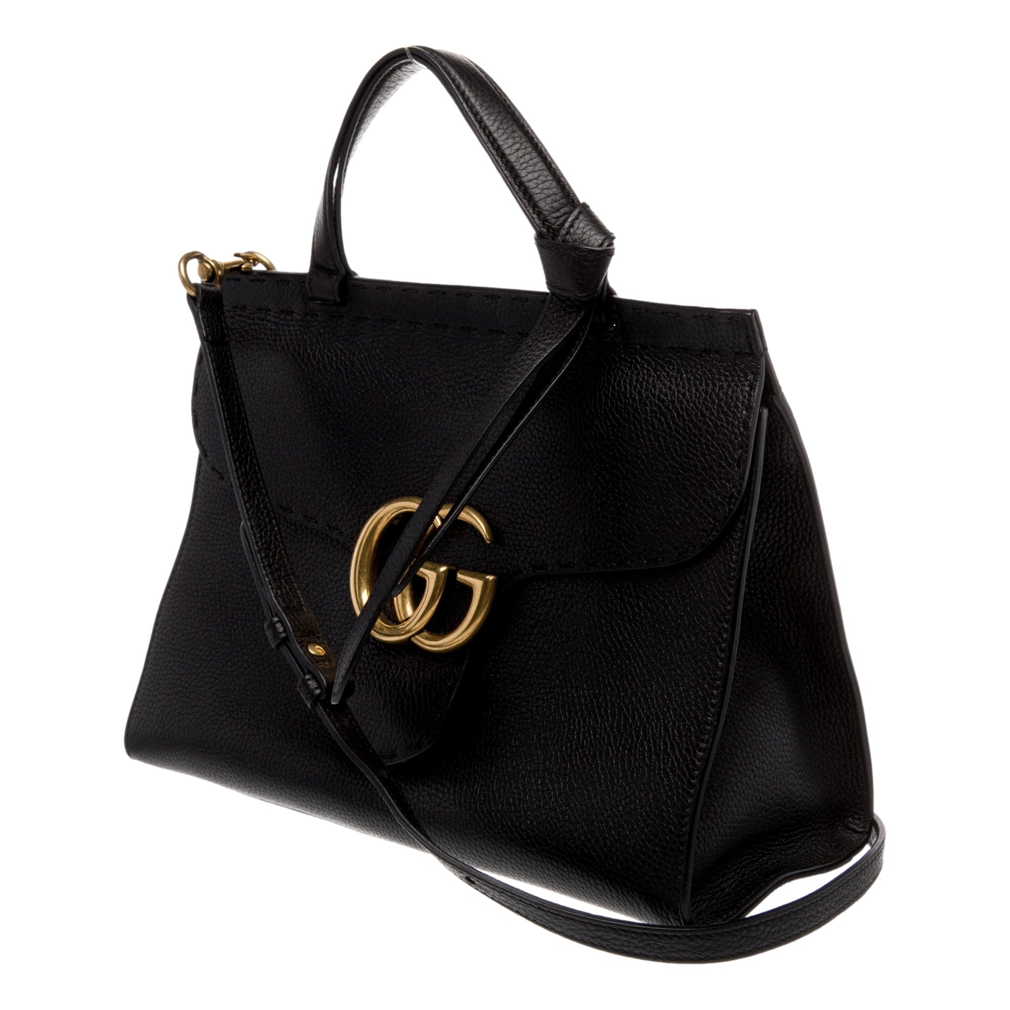 Gucci GG Marmont Black Calfskin Top Handle Satchel Handbag available at Queen Bee of Beverly Hills