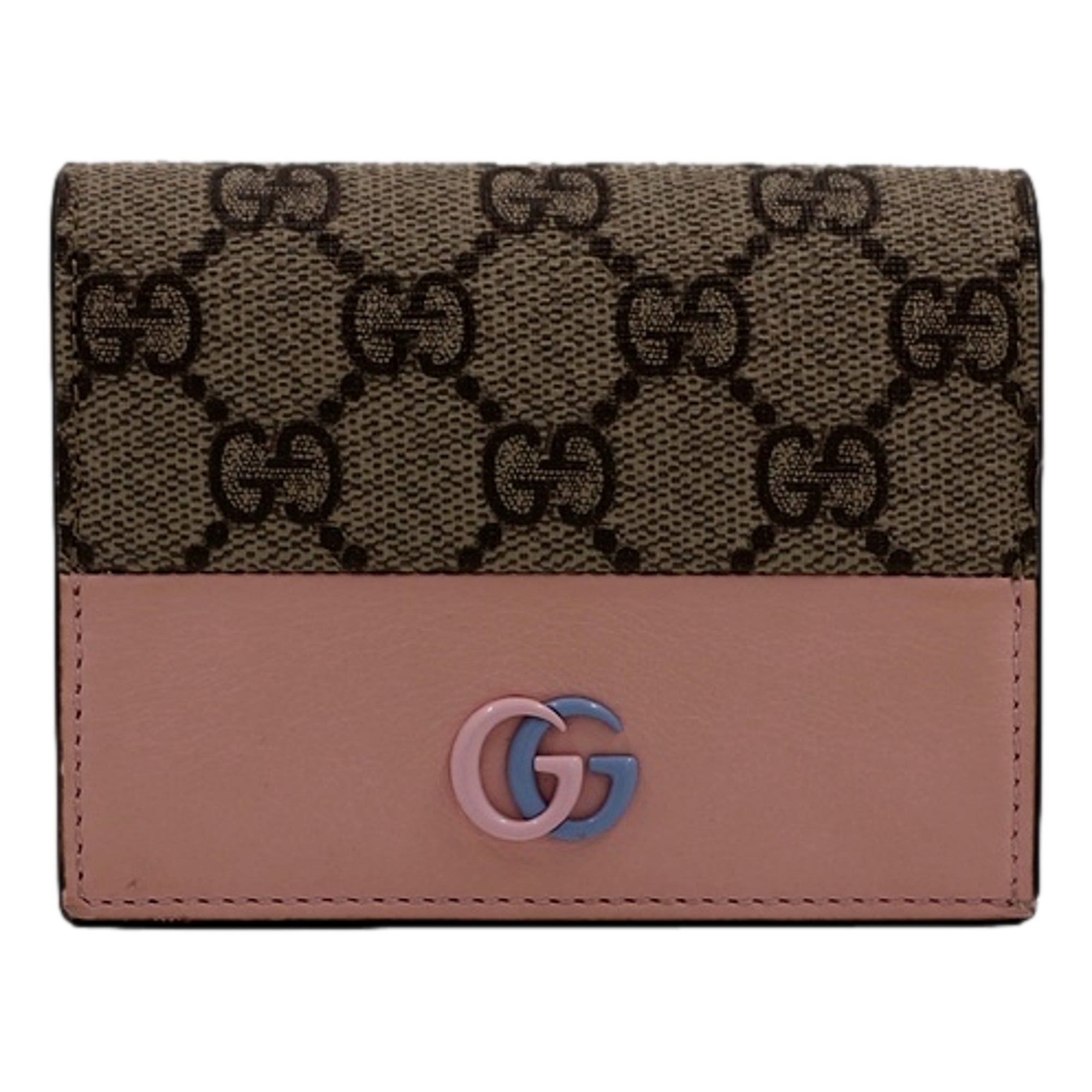 Gucci GG Marmont Canvas Leather Card Case Wallet Pink Blue available at Queen Bee of Beverly Hills