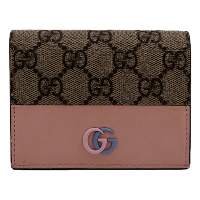 Gucci GG Marmont Canvas Leather Card Case Wallet Pink Blue available at Queen Bee of Beverly Hills