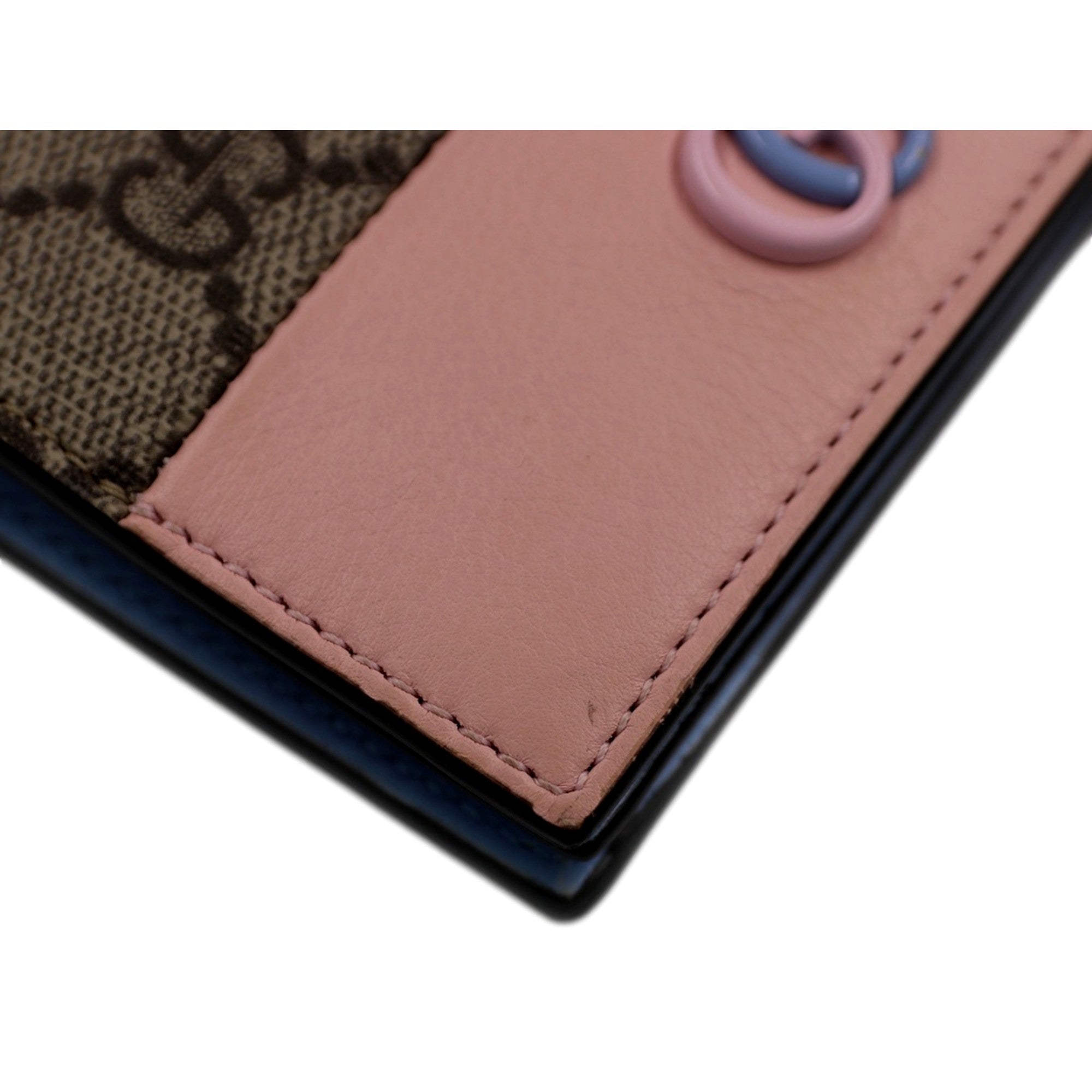 Gucci GG Marmont Canvas Leather Card Case Wallet Pink Blue available at Queen Bee of Beverly Hills