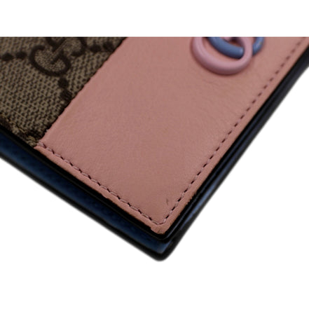 Gucci GG Marmont Canvas Leather Card Case Wallet Pink Blue available at Queen Bee of Beverly Hills