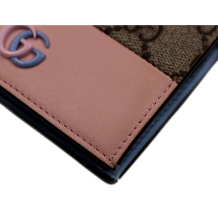 Gucci GG Marmont Canvas Leather Card Case Wallet Pink Blue available at Queen Bee of Beverly Hills